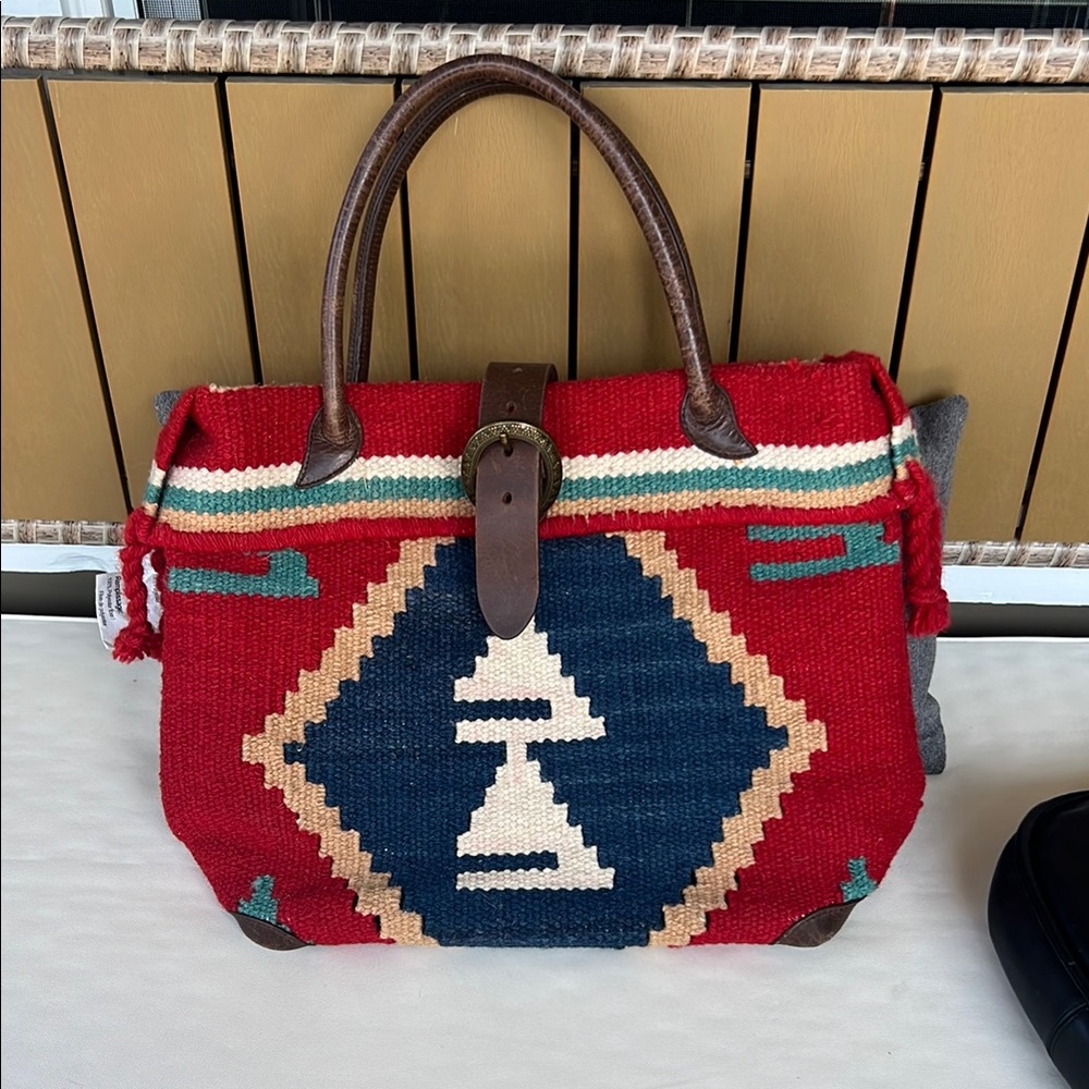 Amerileather Wool & Leather Woven Tote Bag Double Handles Southwestern
